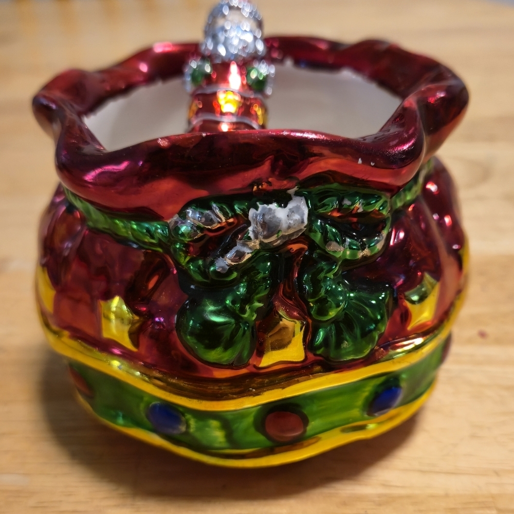 Boston Warehouse 2003 Santa's Sack Ceramic Holiday Dip Bowl‎ & Spreader Set